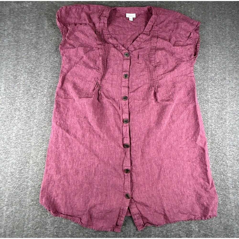 J. Jill 100% Love Linen Cap Sleeve Dress Size XL Maroon Pin-tucked Shirtdress - Picture 1 of 9